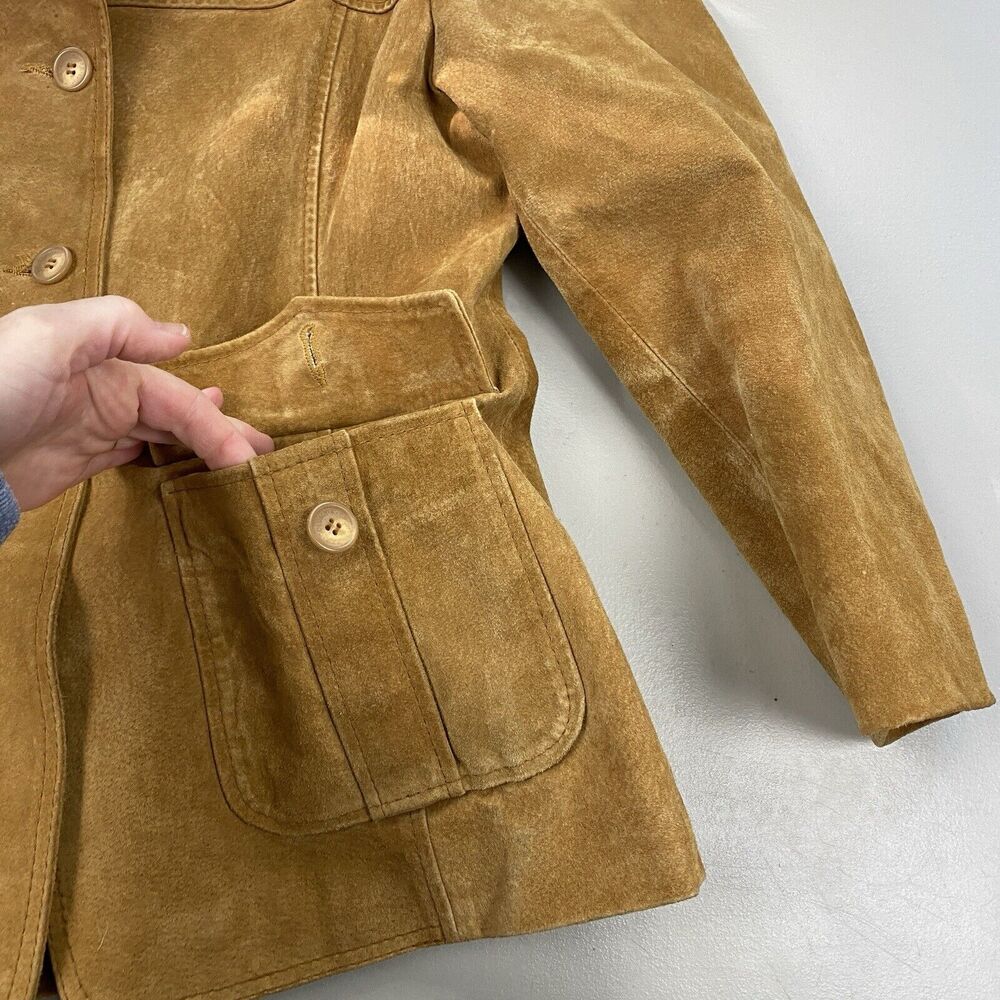 VINTAGE Columbia Suede Jacket Womens Medium Brown Pockets 70s Western Leather - Picture 6 of 13